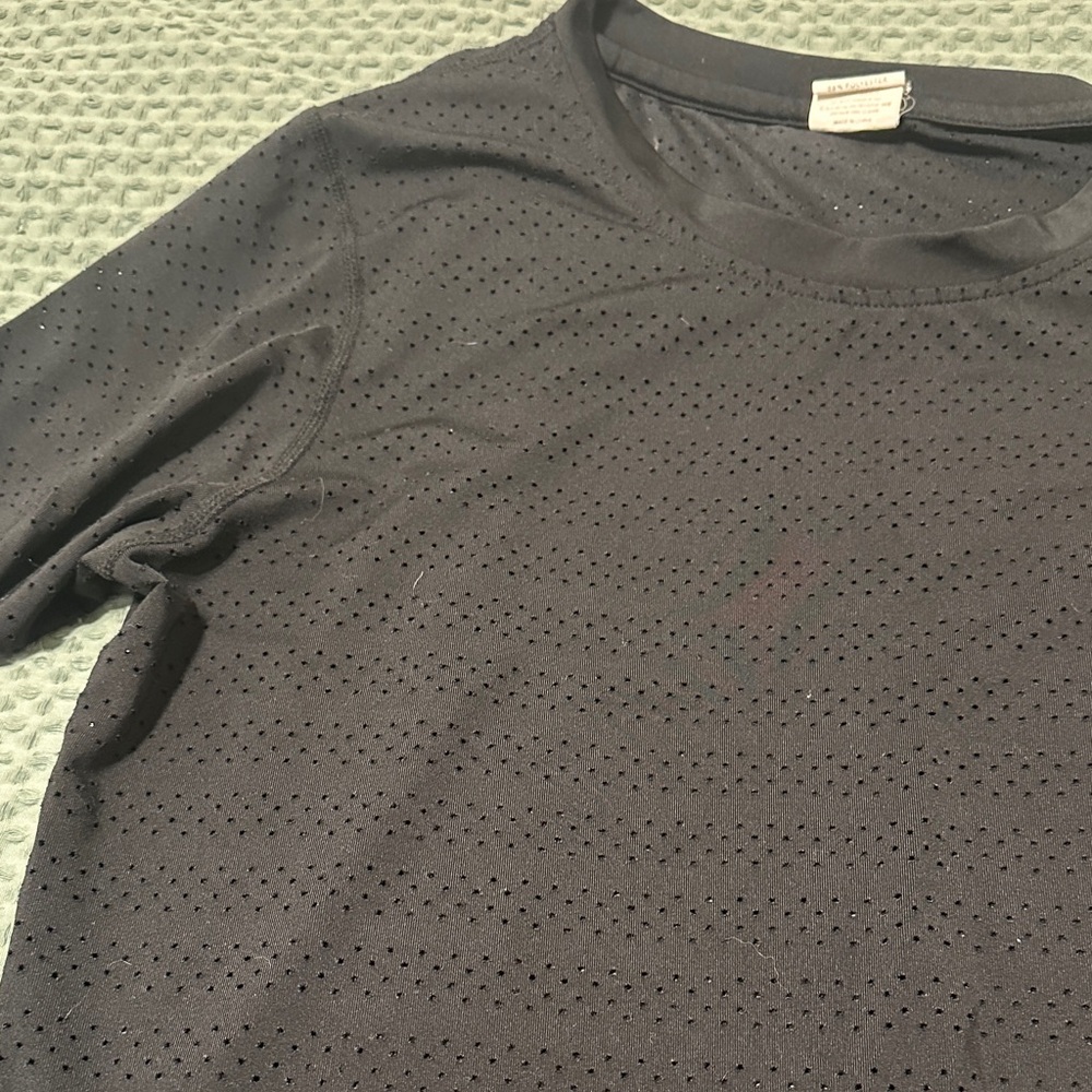 Women's Black Perforated Long Sleeve Top